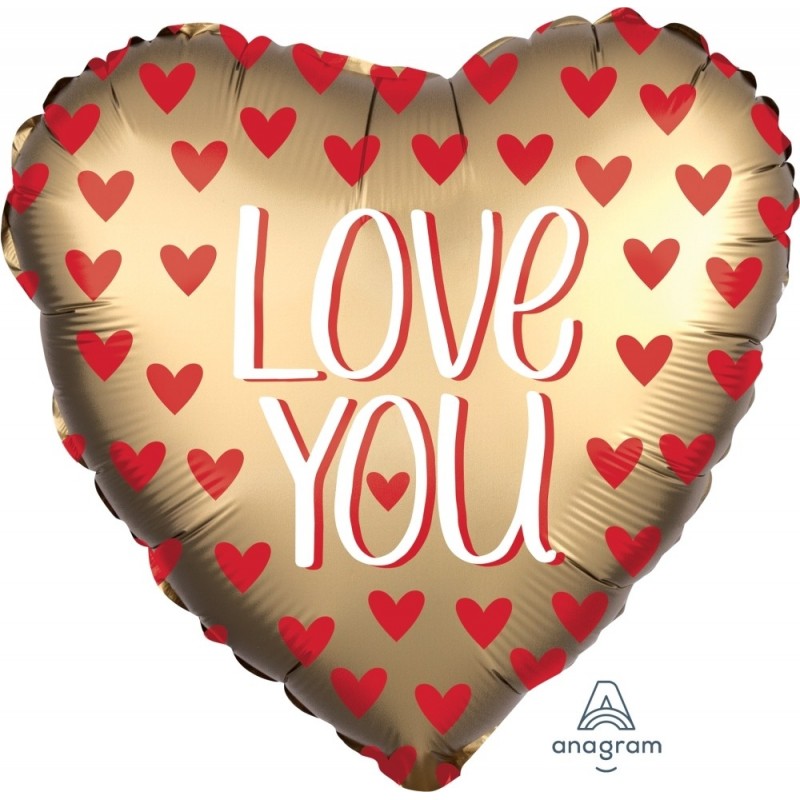 Folija balons "Jumbo Love You Gold" Satin Luxe liels sirds formas balons 71 x 71 cm, hēlija apjoms 0.054 kbm
