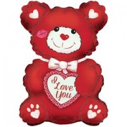 Folijas gaisa balons "Mīļu Tevi lācis, sarkans ar baltu", 30 x 20 cm,  lietojams ar kociņu (nav komplektā)