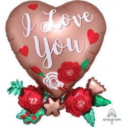 Folija balons "Sirds ar ziediem", Satin Luxe Liela Figūra, 58 x 76 cm, hēlija apjoms 0.061 kbm