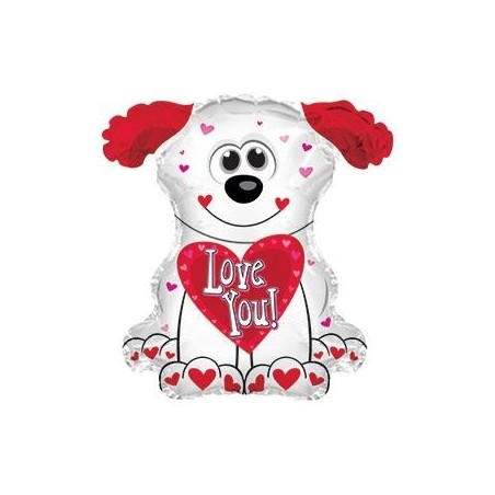 Folijas gaisa balons "Mīļu Tevi balts sunītisi", 32 x 30 cm,  lietojams ar kociņu (nav komplektā)