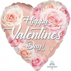 Folija balons "Valentīna rozā zelta rozes", sirds formas balons, 43 cm, hēlija apjoms 0.011 kbm