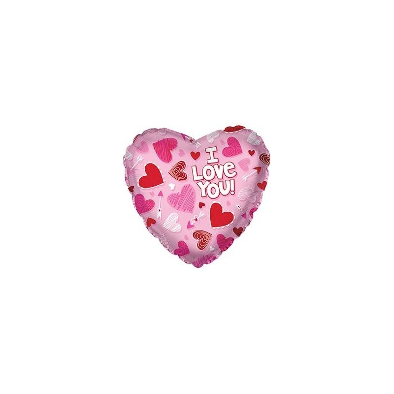 Folija sirds formas balons Mīļu Tevi Apzīmēta Sirds, rozā, 43 cm., hēlija apjoms 0.013 kbm