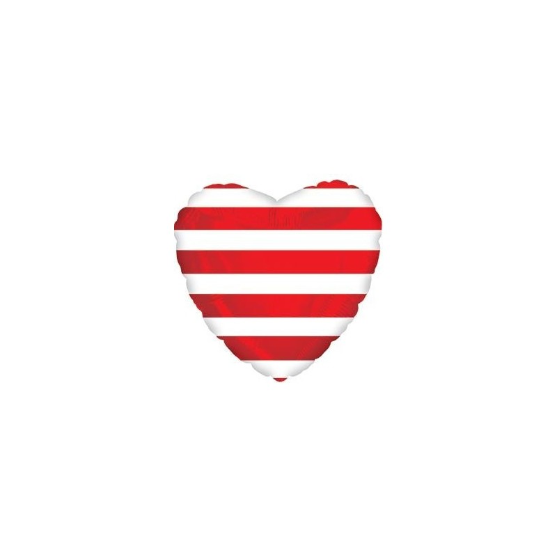 Folija sirds formas balons ar svītrām, sarkans, 43 cm., hēlija apjoms 0.013 kbm