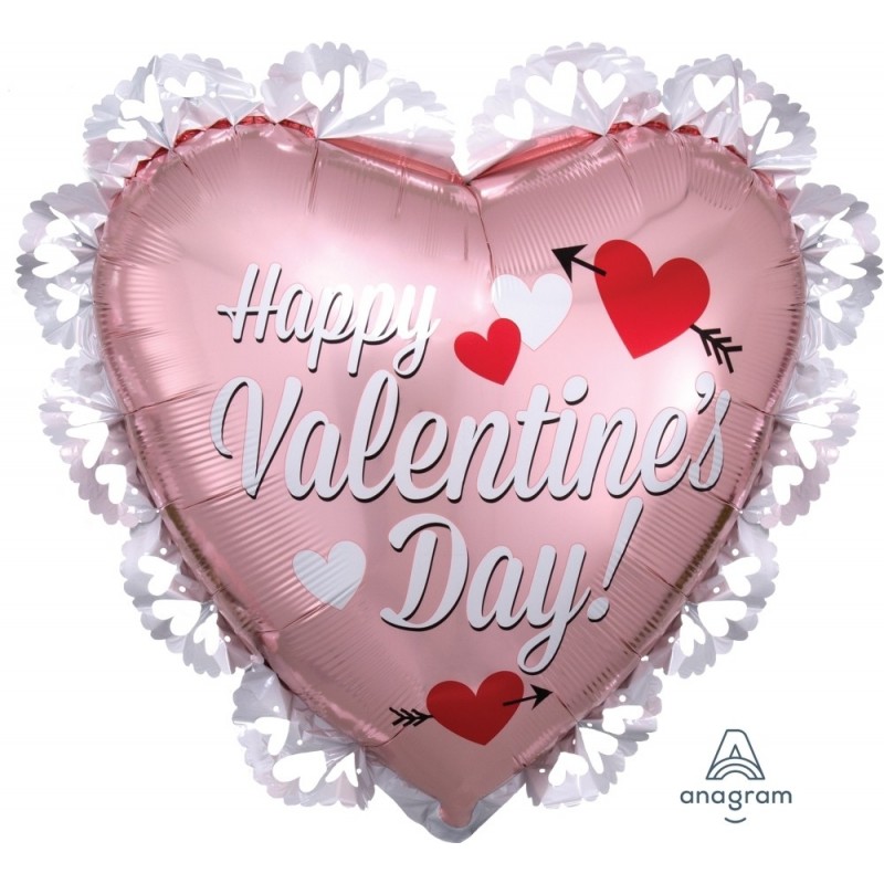 Folija balons "Valentīna rozā rozes", sirds formas, ar kruzuli,58 x 53 cm, hēlija apjoms 0.028 kbm