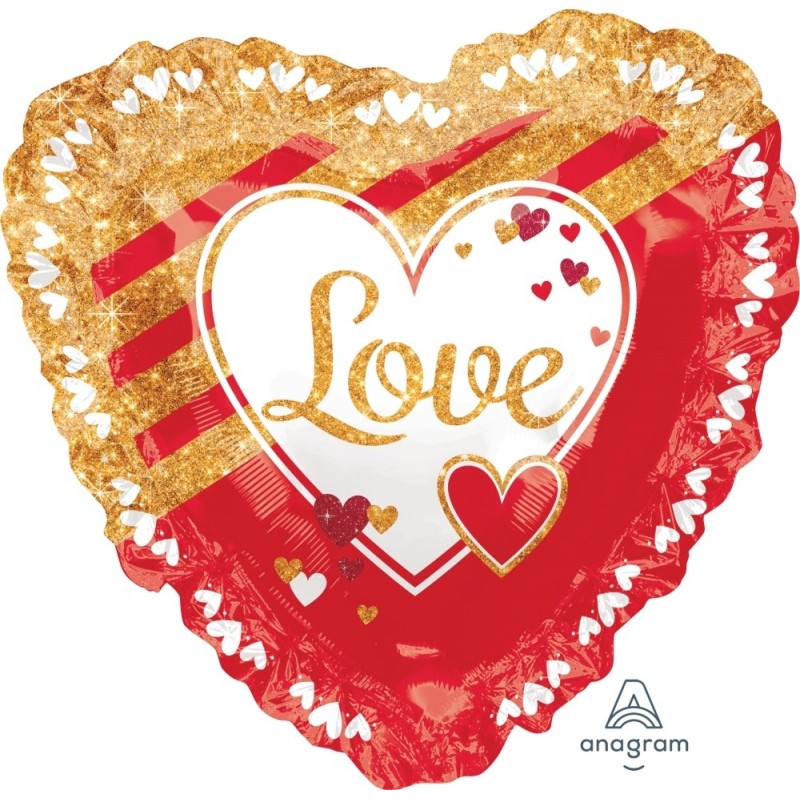 Шар из фольги "С Любовью", красное с золотом с сердце с оборкой, 71 x 71 cm, наполняется гелием