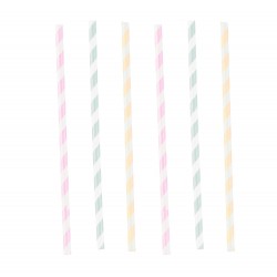 Papīra salmiņi, strīpaini "Dzimšanas diena pasteļtoņos" 12 gab