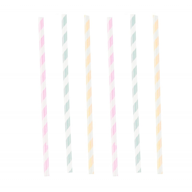 Papīra salmiņi, strīpaini "Dzimšanas diena pasteļtoņos" 12 gab