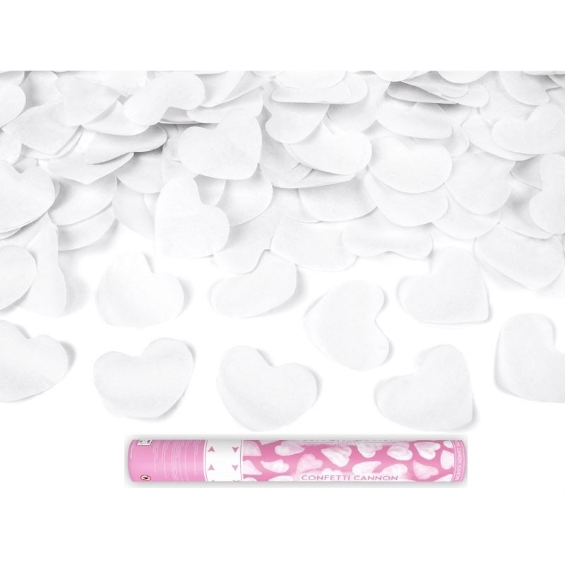 Ручная хлопушка,  пушка-конфетти наполнение сердечки белого  цвета  40 см