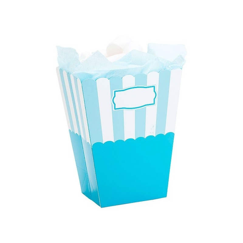 Бумажные коробочки для попкорна, голубые, большого размера -  8.5x10x19 см., 2 шт.