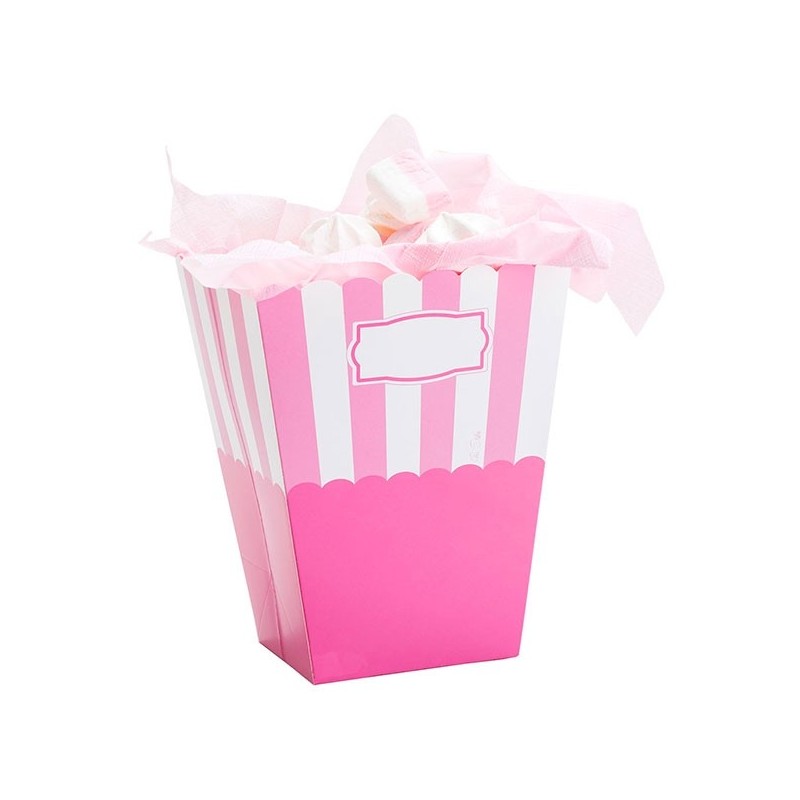 Бумажные коробочки для попкорна, розовые, большого размера -  8.5x10x19 см., 2 шт.