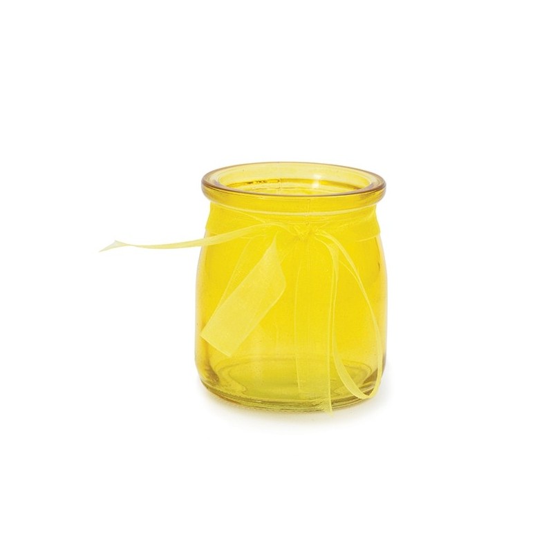 Stikla svečturis / trauciņš ar organzas lenti, dzeltenais, 7.5 x 6.5 cm