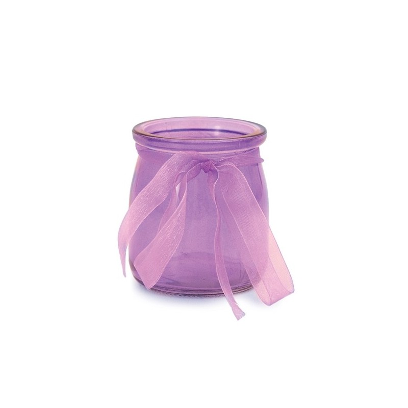 Стеклянный подсвечник-бутылочка с лентой из органзы, фиолетовый,  7.5 х 6.5 см.