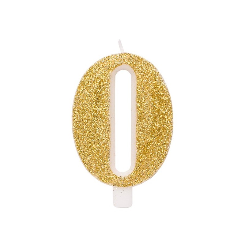 Svece tortei vai kūkai "0" ciparu formā, zelta, sprakstoša, komlektā ar svečturi, augstums 9.5 cm. 