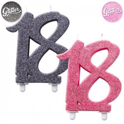 Свечка для торта цифра "18", черная, блестящая, 12 см., комплект с подсвечником