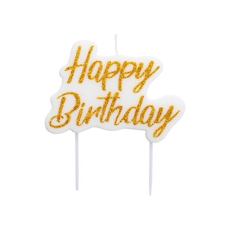 Свеча для торта «Happy Birthday», белая с золотыми буквами, 8 х 6 см.