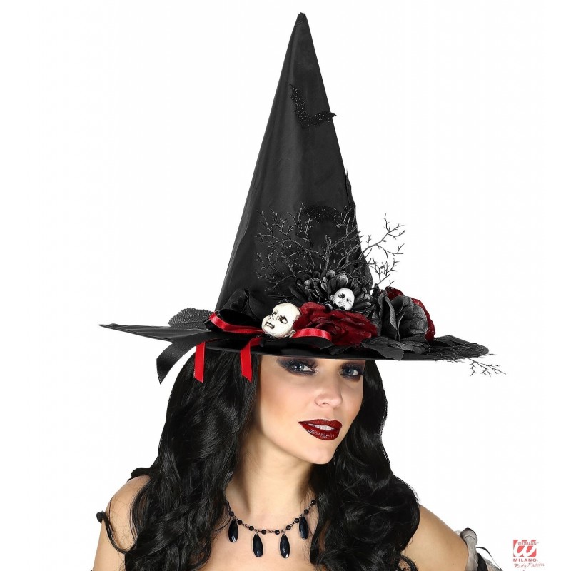 Шляпа Ведьмы с летучими мышами, розами и кукольными головками