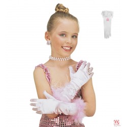 Длинные белые перчатки с перьями и розами, один размер 