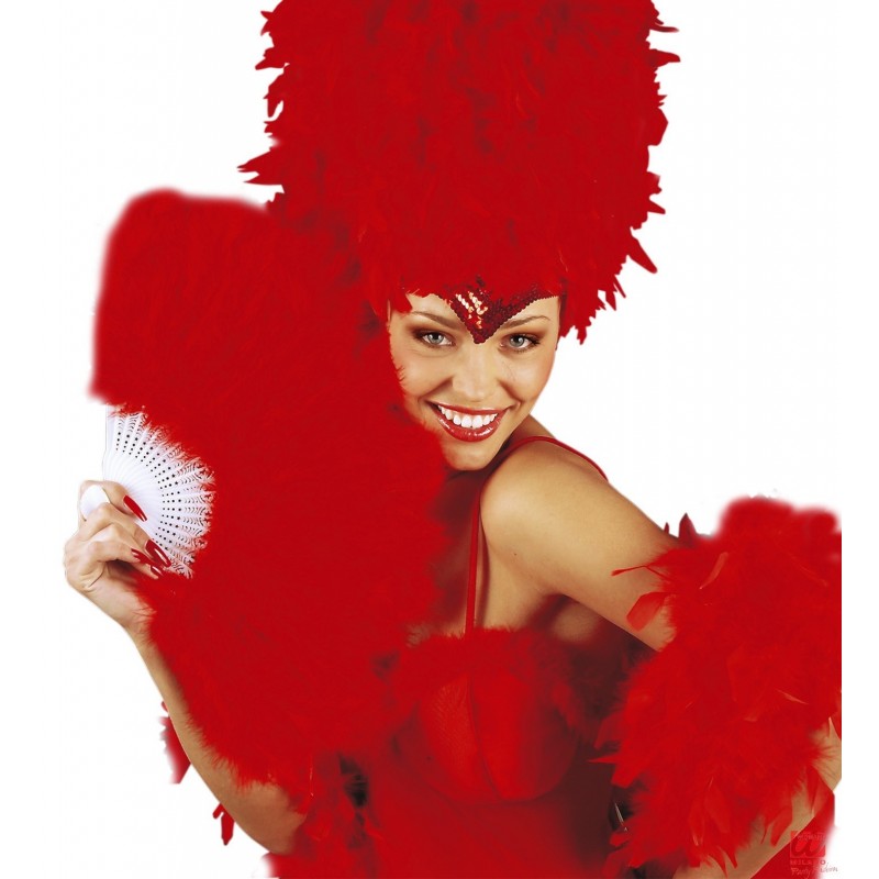 Узорчатый веер с красными перьями