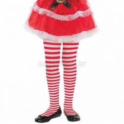 Колготки в полоску, красно-белые, 128 см, 6-8 лет﻿
