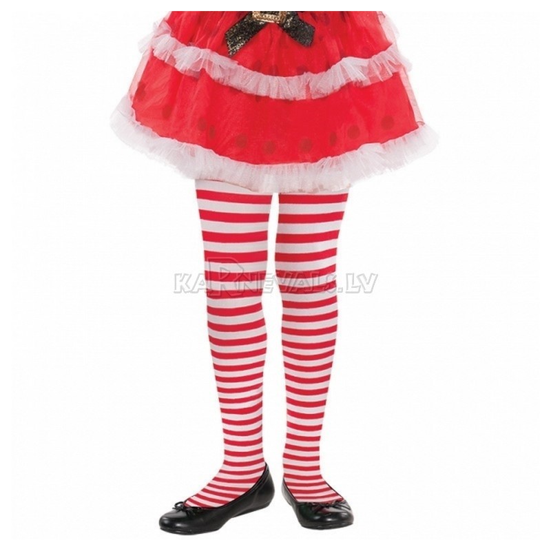 Svītrainas zeķubikses, sarkanas un baltas, 128 cm, 6-8 gadi