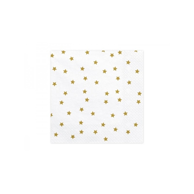 Salvetes zvaigznes, baltas ar zelta apdruku, 3 kārtu, 33 x 33 cm, 20 gab. . 