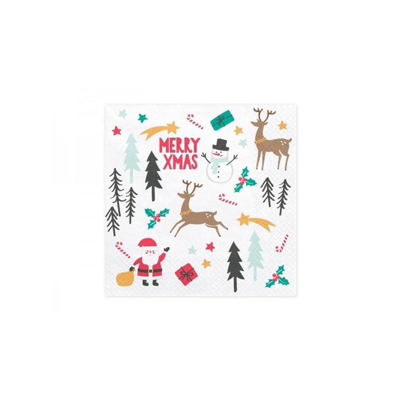 Салфетки трёхслойные Веселого Рождества, белые с печатью, размер 33 см x 33 см, 20 шт. 