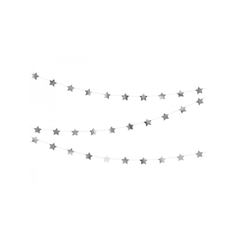 Гирлянда Звезды, серебристая фольга, размер: высота 5 см х длина 360 см 