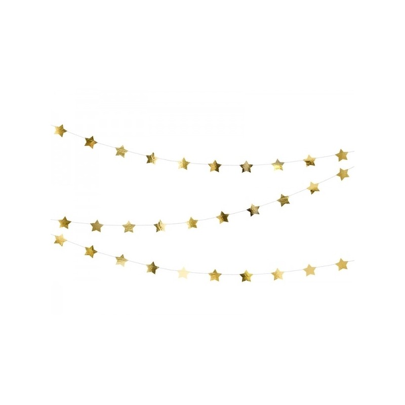 Zvaigžņu virtene, izgatavotas no zelta folija papīra. Garums aptuveni 3.6 m un augstums 5 cm. 