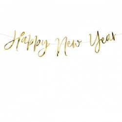 Баннер Happy New Year, выполненный из зеркально золотой бумаги, высота 18 см х длина 66 см