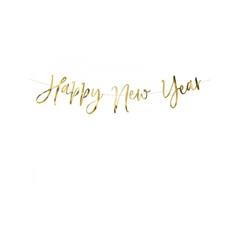 Virtene - Happy New Year izgatavota no spoguļpapīra, garums aptuveni 66 cm un augstums 18 cm