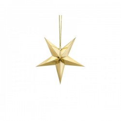 Бумажный декор звезда, золотая зеркальная бумага, с золотой бечевкой, диаметр 30 см, сделай сам.