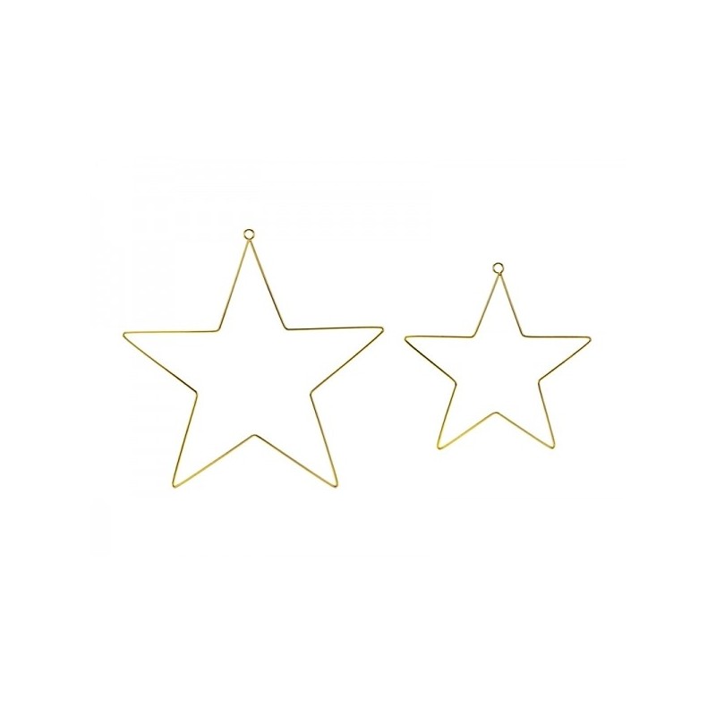 Iekarināma dekorācija - Zvaigznes, izgatavotas no metāla zelta krāsā, komplektā divas zvaigznes, diametrs 20cm un 28 cm. 