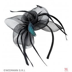 Головной убор 1920-х , чёрный, лента с пером и брошкой﻿