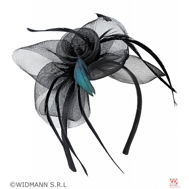 Головной убор 1920-х , чёрный, лента с пером и брошкой﻿