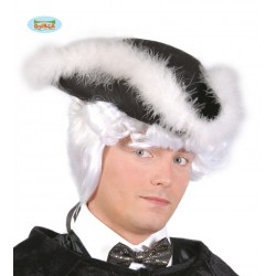 Адмиральская треуголка черная из фетра с белой опушкой 