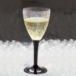 Пластиковый прозрачный 140 мл. бокал  для вина, шампанского с черной ножкой.