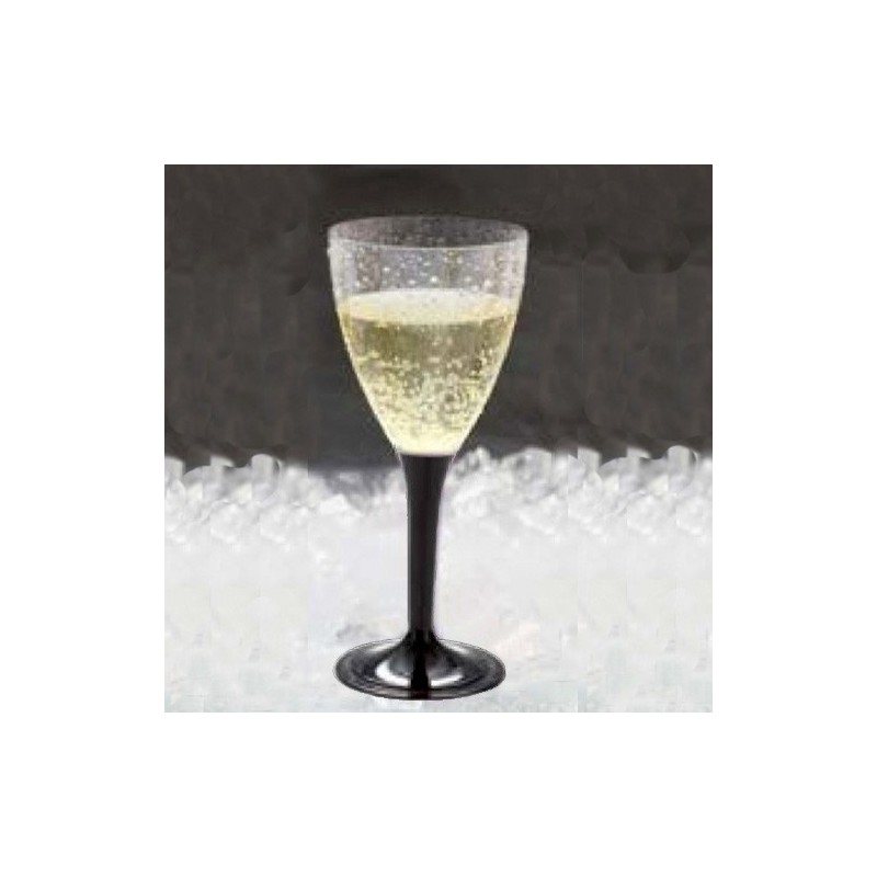 Vīna vai šampanieša glāze ar melnu kājiņu. Plastikāta, caurspīdīga 140 ml. .