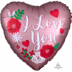 Folija balons "Roza Mīlestība" Satin Luxe sirdsformas balons, 43 cm, hēlija apjoms 0.013 kbm
