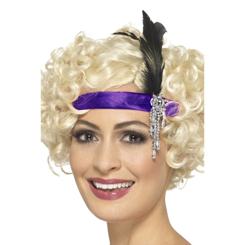 Карнавальный головной убор, Лента, атласная с пером, фиолетовая