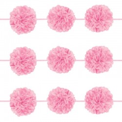 Бумажная гирлянда-помпоны нежно-розовая, 3.65 м  х 14 см. упаковка 2 шт.
