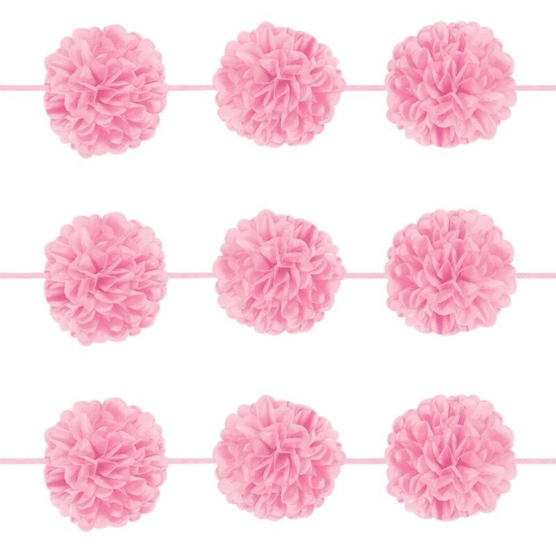 Бумажная гирлянда-помпоны нежно-розовая, 3.65 м  х 14 см. упаковка 2 шт.