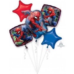 5 hēlija balonu komplekts "Zirnekļcilvēks / Spiderman" – 1 balons x 73 cm. un 4 baloni x 45 cm, baloni piepūšami ar hēliju