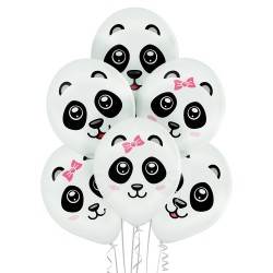 "Pandas" 12"/30 cm lateksa baloni 6 gab. Pastelis: 002 Balts. Druka: 2 Krāsa(s) / 2 Puses