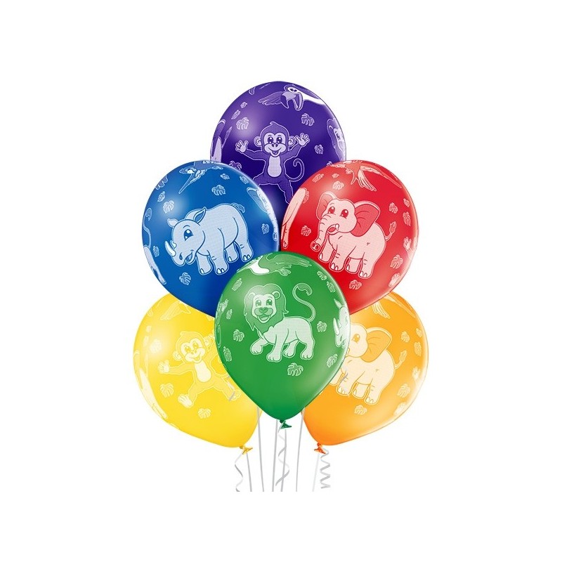 "Zoodārza dzīvnieki" 12"/30 cm lateksa baloni  6 gab. Pastelis: 011 Koši Zaļš, 117 Koši Dzeltens, 007 Oranžs, 101 Sarkans, 153 K