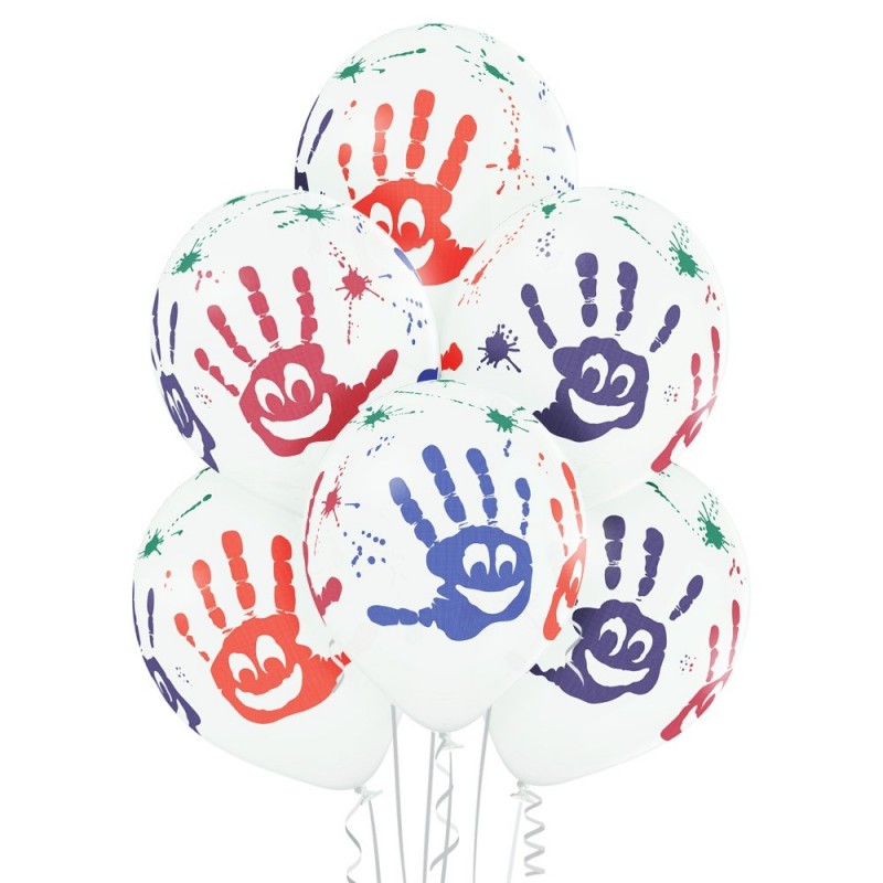 "Plaukstiņas" 12"/30 cm lateksa baloni 6 gab. Pastelis. 002 Balts. Druka: 1 Krāsa(s) / 5 Puses