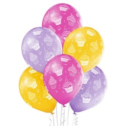 "Kuciņas" 12"/30 cm lateksa baloni  6 gab. Pastelis: 015 Gaiši Oranžš, 009 Gaiši violets, 010 Koši Rozā. Druka: 1 Krāsa(s) / 5 P