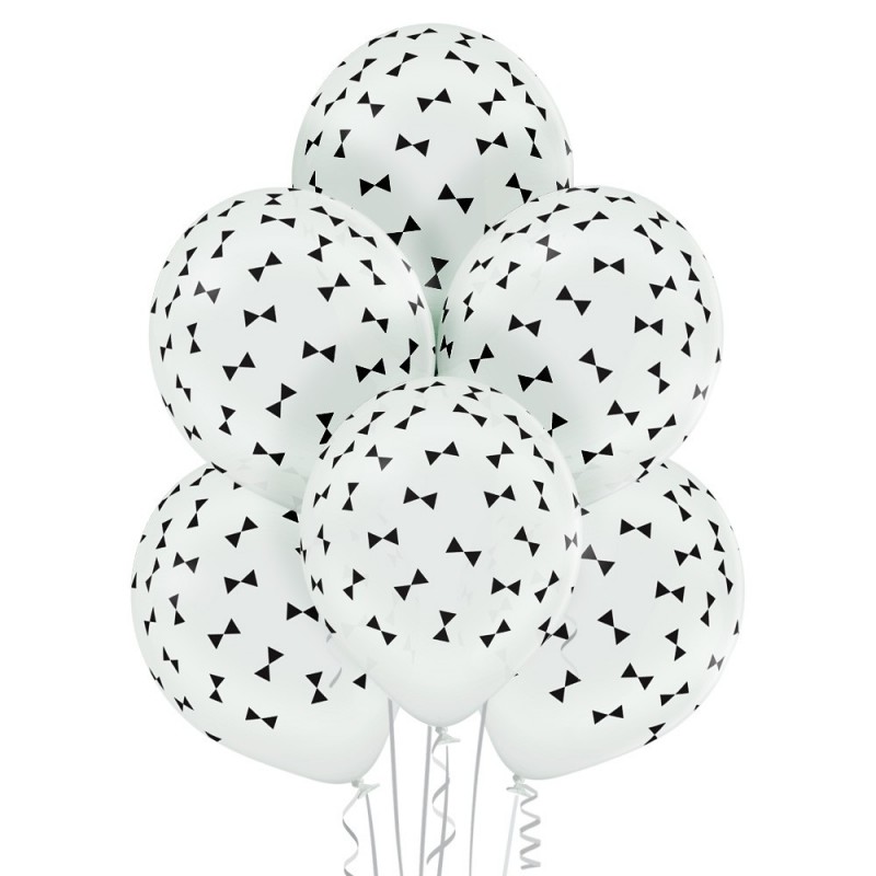 Tauriņi (kaklasaites) – 30 cm. baloni 6 gab., pasteļa balti, apdruka 1 krāsā / 5 pusēs