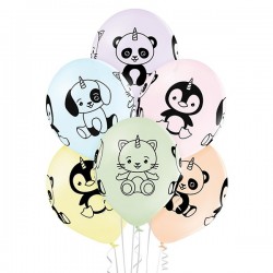 Brīnumainie vienradži – 30 cm. baloni 6 gab., pastelis: maigas "makarūnu" krāsas;  apdruka 1 krāsā / 4 pusēs