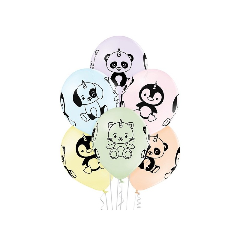 Brīnumainie vienradži – 30 cm. baloni 6 gab., pastelis: maigas "makarūnu" krāsas;  apdruka 1 krāsā / 4 pusēs