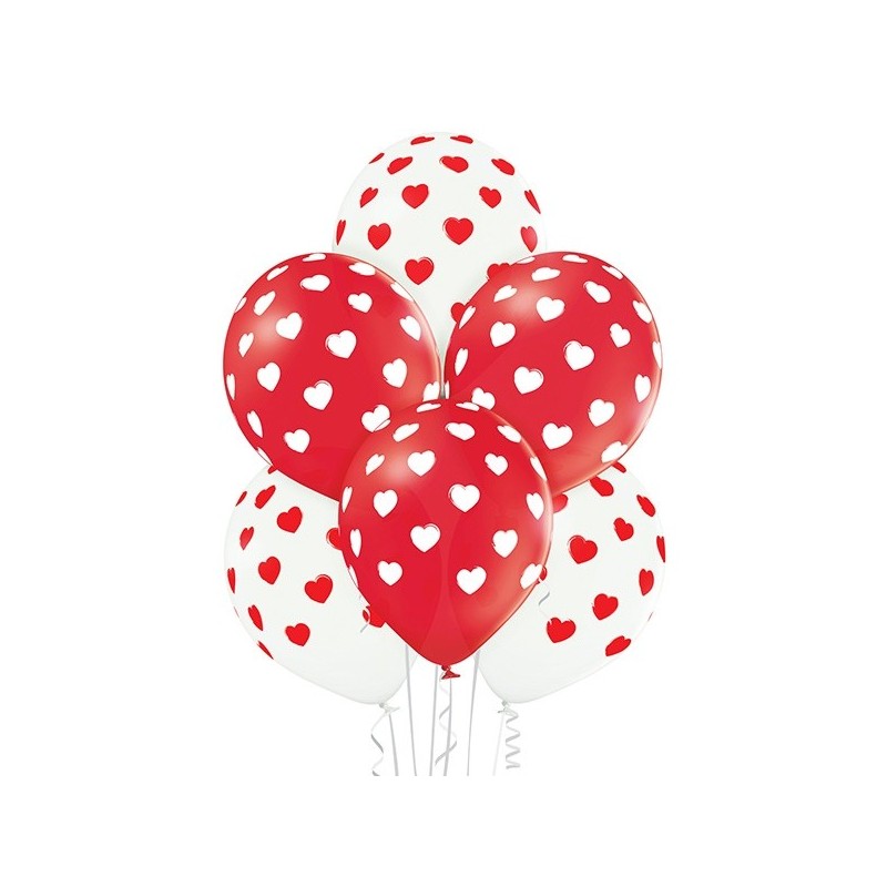 Sirsniņas – 30 cm. baloni 6 gab., pastelis: sarkans un balts; apdruka 1 krāsā / 5 pusēs.